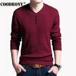 Sweater Men Casual V-Neck Pullover Slim Fit Long Sleeve Knitted Cashmere Wool - Coodrony