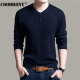 Sweater Men Casual V-Neck Pullover Slim Fit Long Sleeve Knitted Cashmere Wool - Coodrony